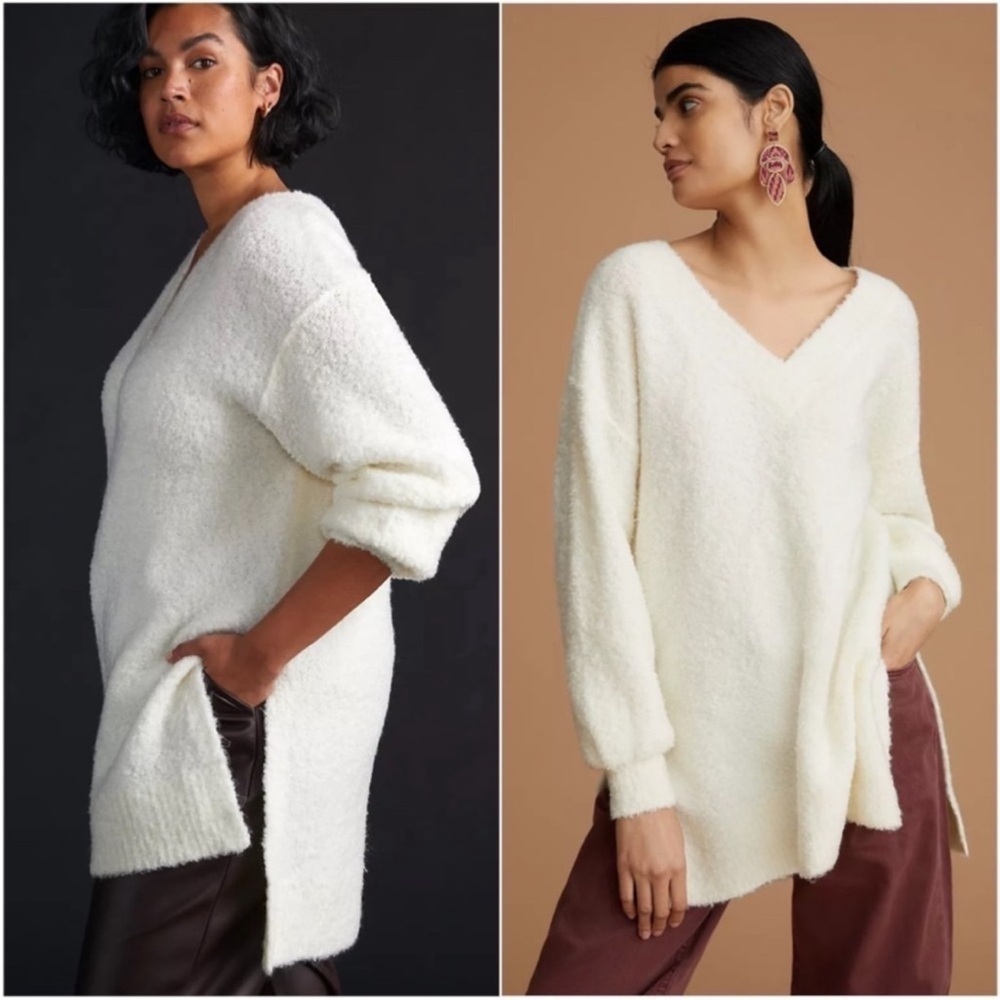 Pilcro Anthropologie cream, oversized tunic, V-neck tunic sweater